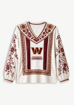Washington Commanders Boho Floral Printed V-Neck Long Sleeve Shirt