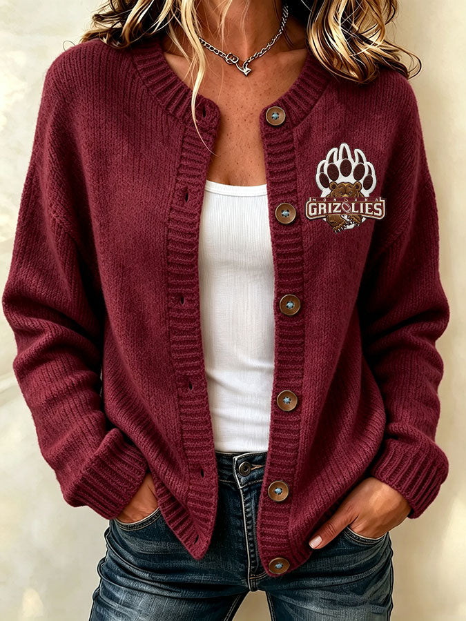Women'S Casual Football Print Knitted Cardigan Top