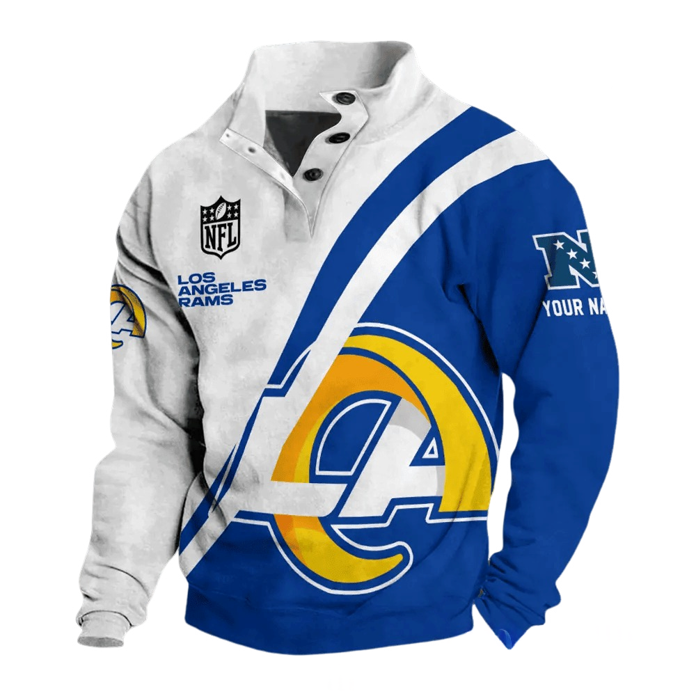 Custom Name Los Angeles Rams Button Mock Neck Sweatshirt