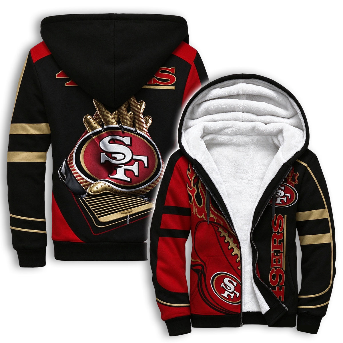 San Francisco 49ers Flame Fleece Lined Zip Up Football Fan Hooded Jacket Main image