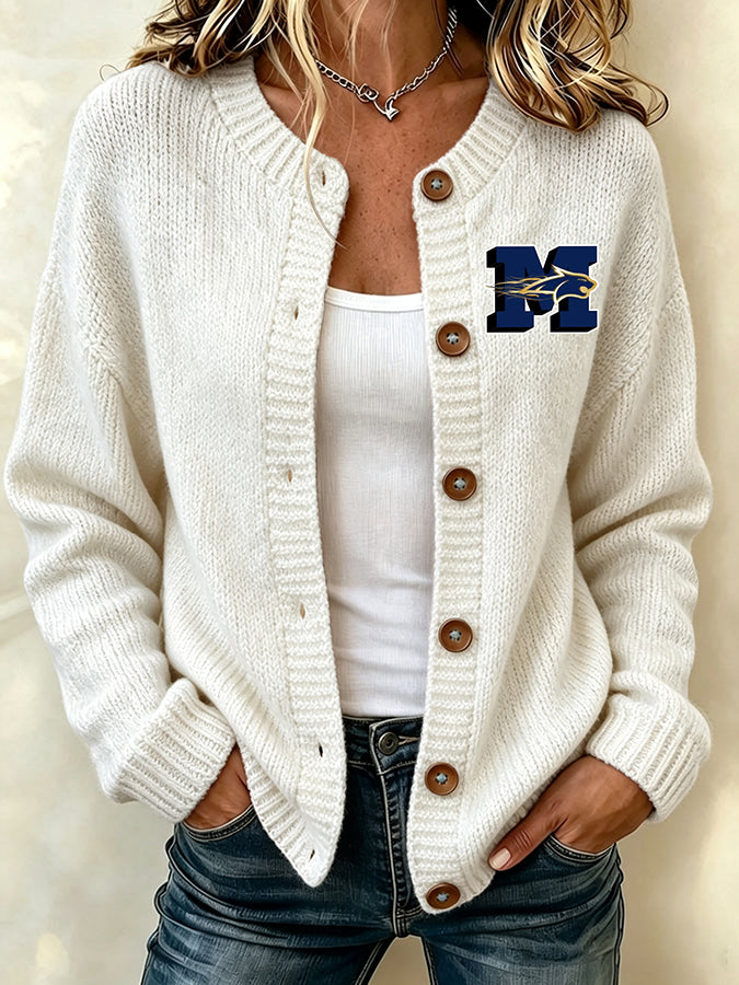 Women's Football Fans Printed Knitted Cardigan Top