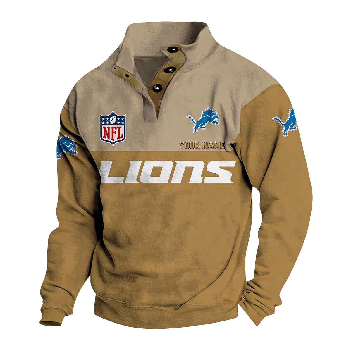 Men's Detroit Lions Button Mock Neck Sweatshirt