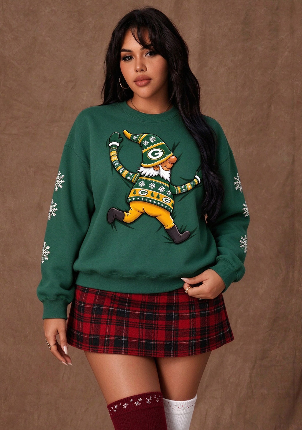 Women's Green Bay Packers Christmas Gnome Crewneck Sweatshirt