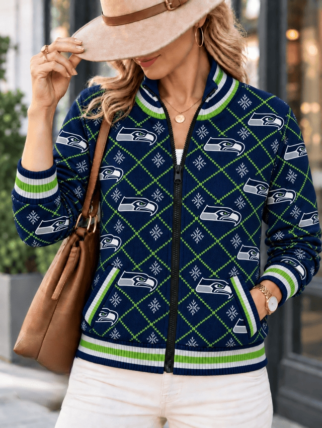 Women's Seattle Seahawks Argyle Print Zip Up Varsity Jacket Main image