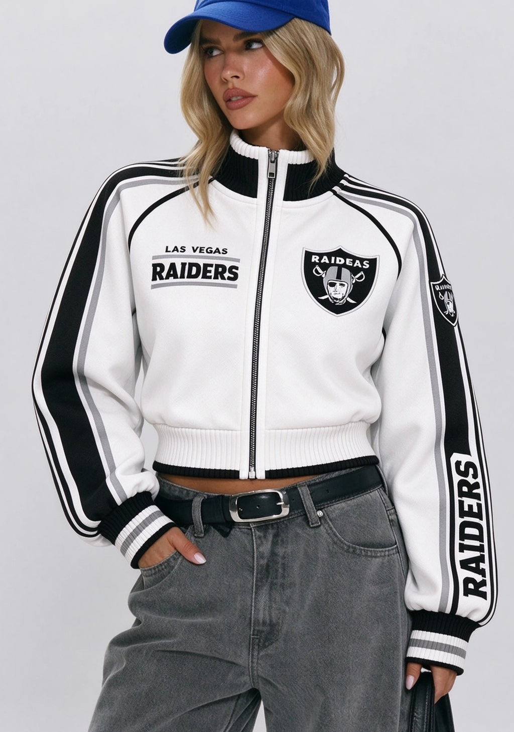 Women's Las Vegas Raiders Cropped Zip Up Track Jacket