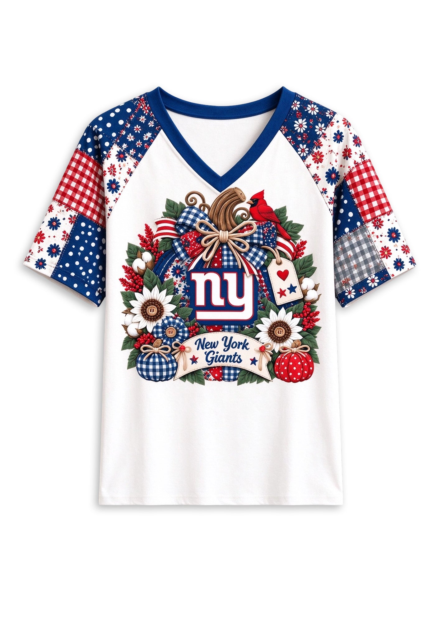 Women's New York Giants Patchwork Sleeve V-Neck Raglan T-Shirt Secondary image