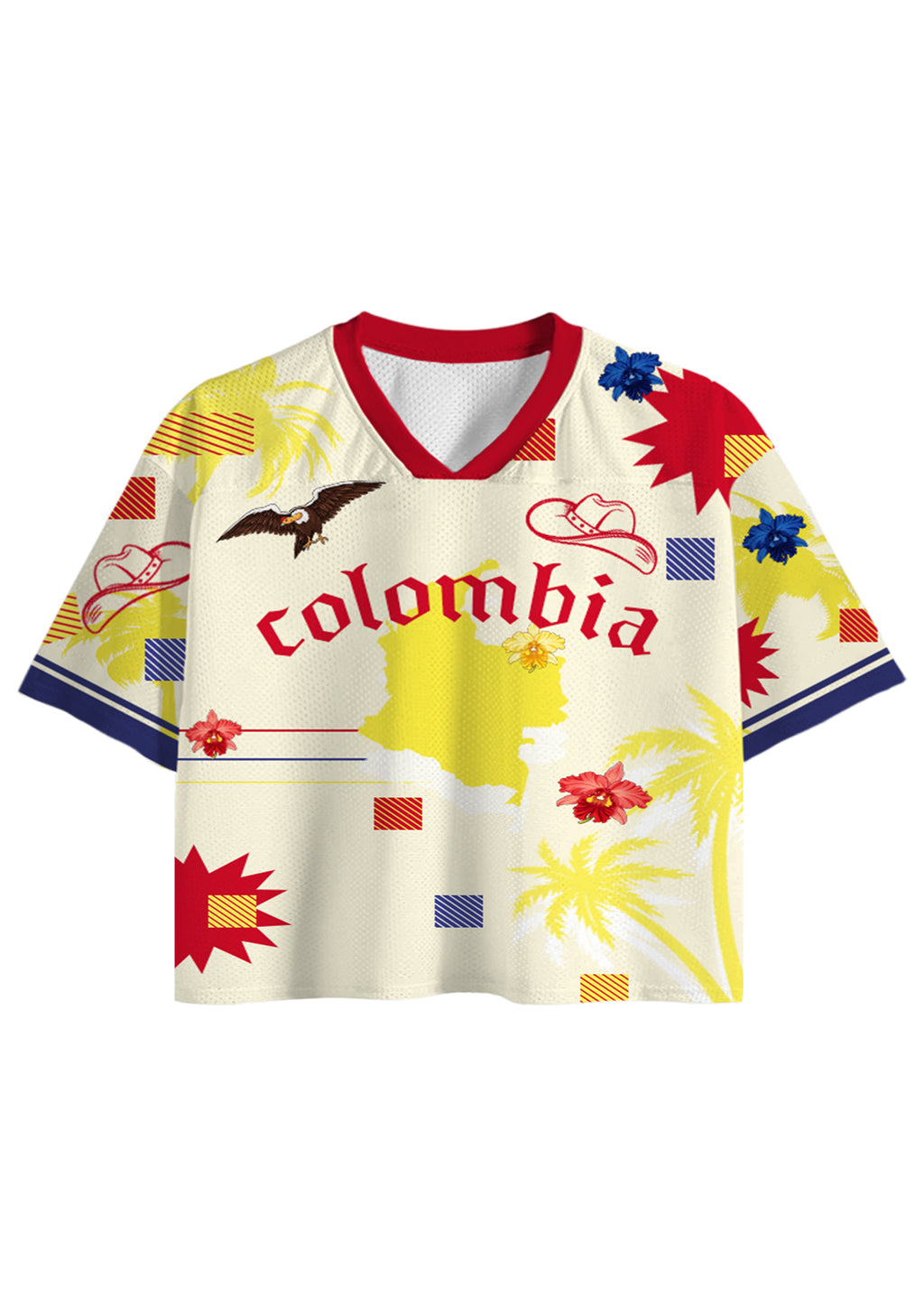 Tropical Colombia Country Map Cropped Mesh Jersey Shirt