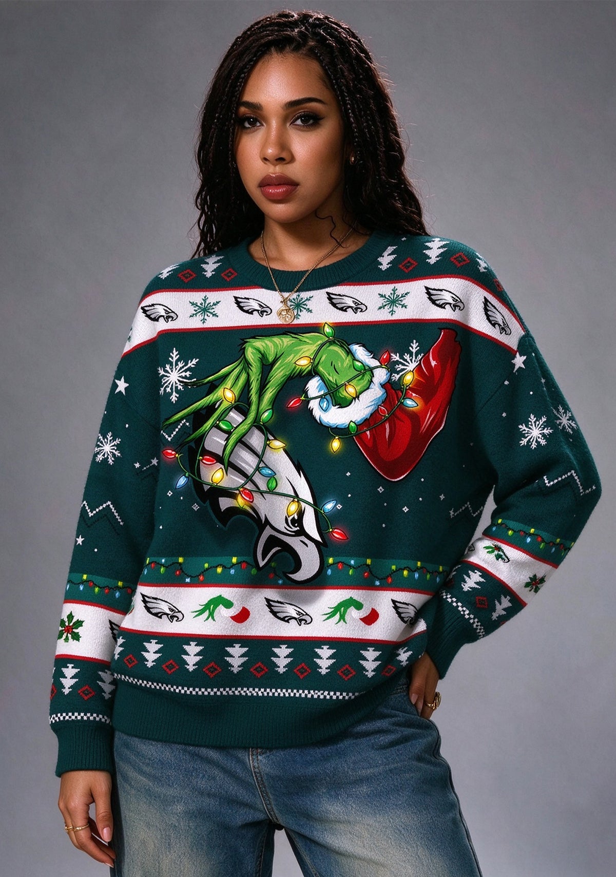 Grinch Philadelphia Eagles Logo Ugly Christmas Sweatshirt