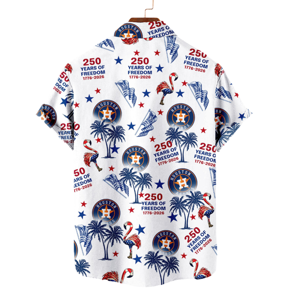Summer Houston Astros Flamingo Palm Patriotic Hawaiian Shirt