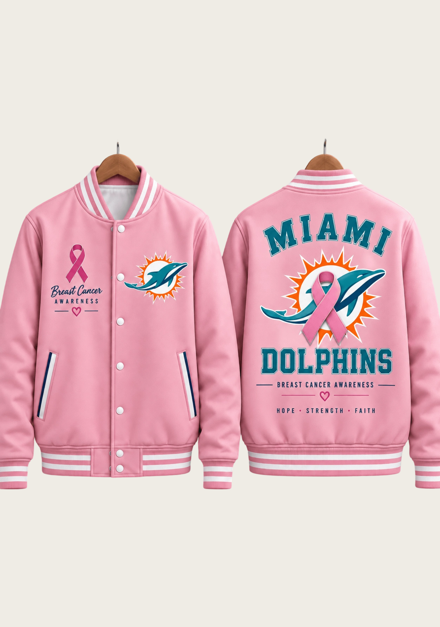 Miami Dolphins Breast Cancer Awareness Pink Ribbon Varsity Jacket Secondary image