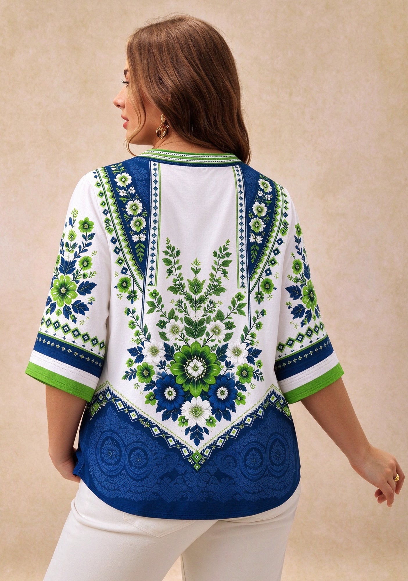 Women’s Seattle Seahawks Boho Floral V-Neck 3/4 Sleeve Shirt Secondary image