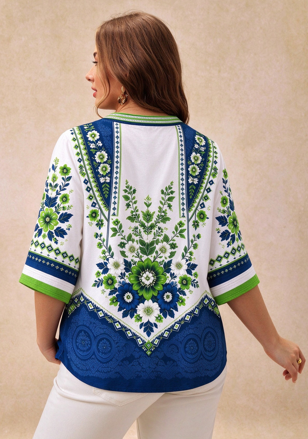 Women’s Seattle Seahawks Boho Floral V-Neck 3/4 Sleeve Shirt
