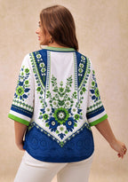 Women’s Seattle Seahawks Boho Floral V-Neck 3/4 Sleeve Shirt