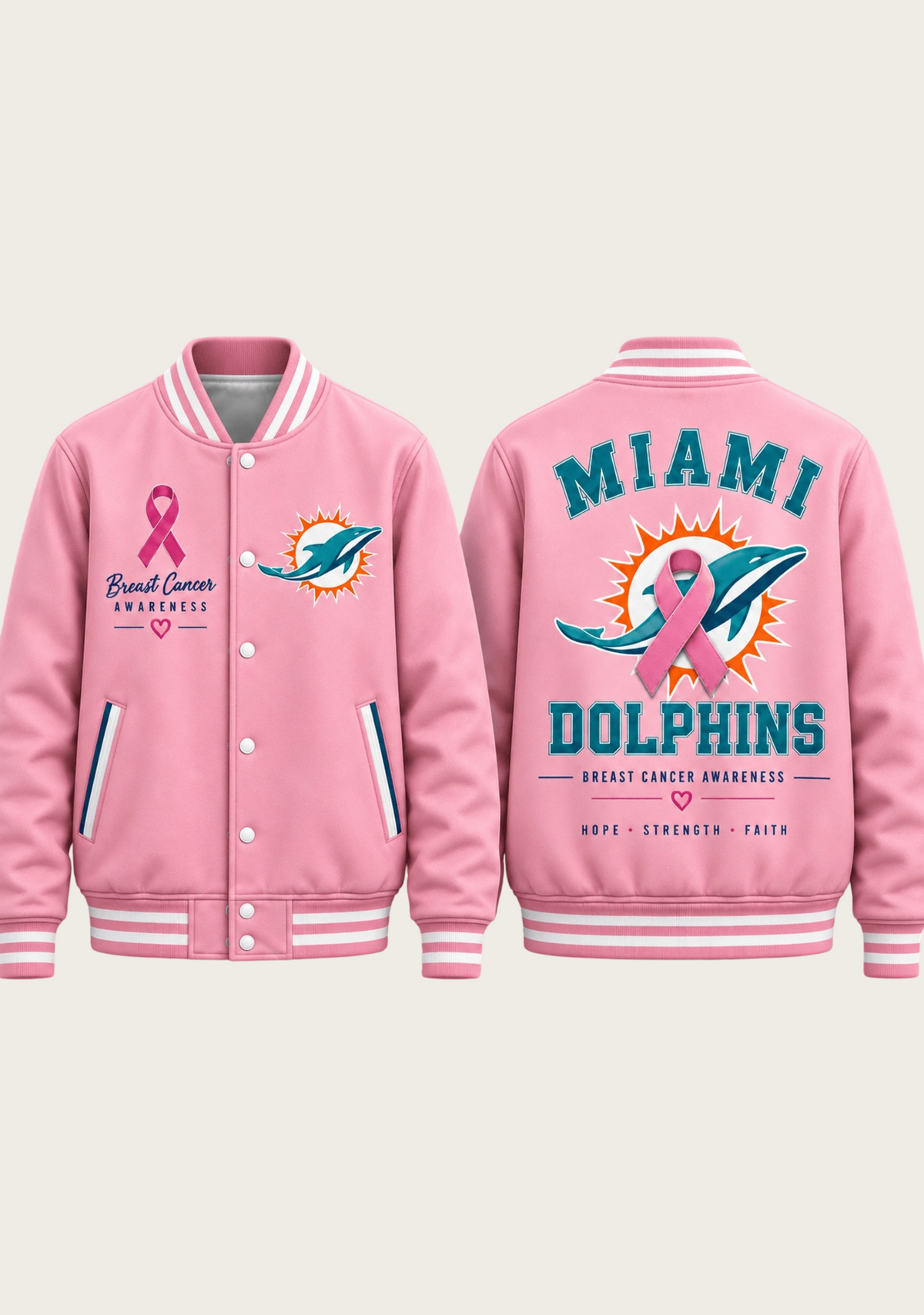 Miami Dolphins Breast Cancer Awareness Pink Ribbon Varsity Jacket Main image