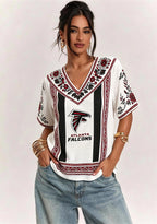 Boho Floral Atlanta Falcons V-Neck Blouse
