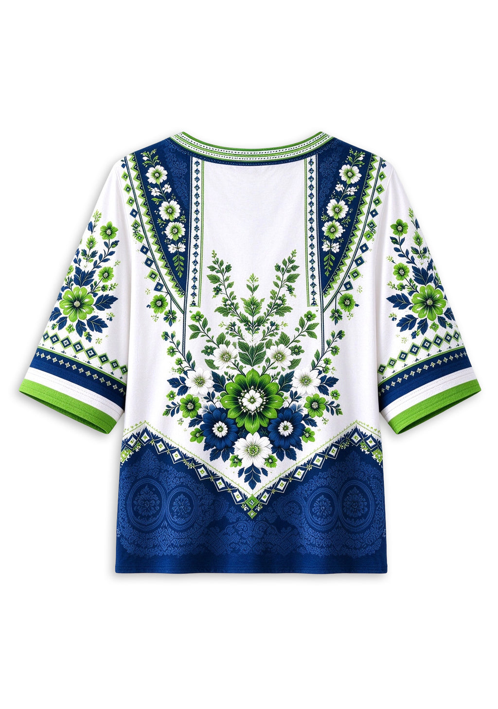 Women’s Seattle Seahawks Boho Floral V-Neck 3/4 Sleeve Shirt
