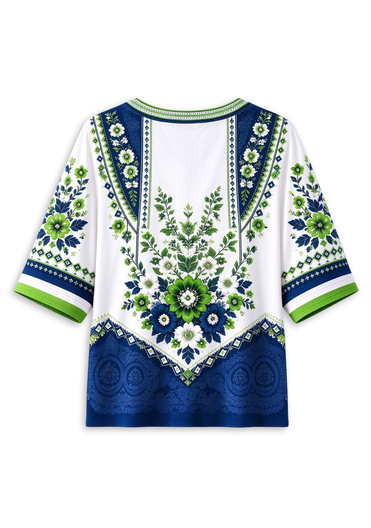 Women’s Seattle Seahawks Boho Floral V-Neck 3/4 Sleeve Shirt