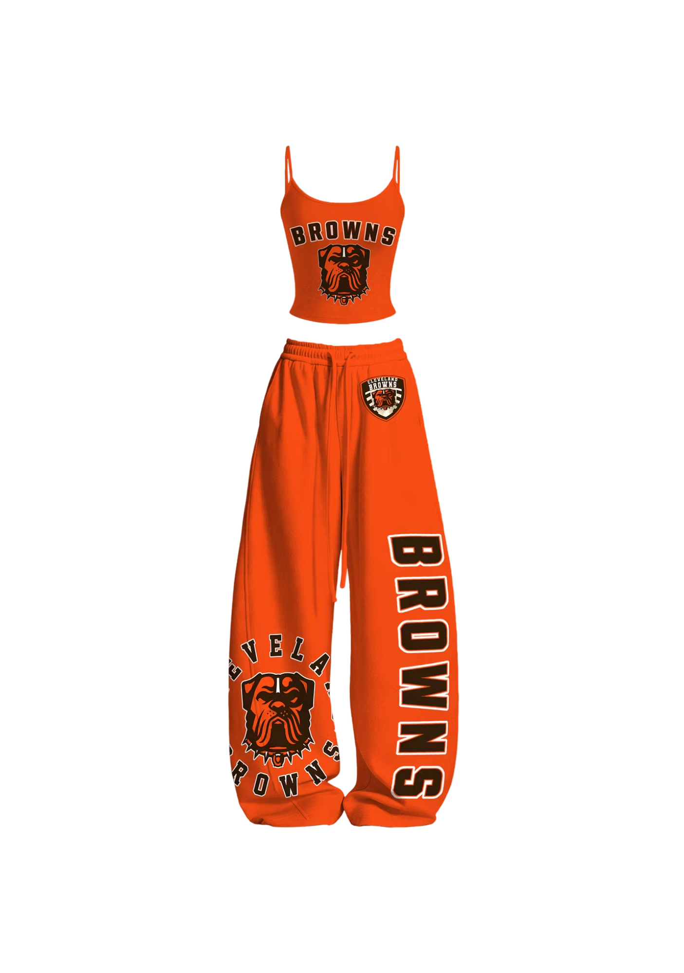 Cleveland Browns Bulldog Print Tops & Elasticated Trousers Two-Piece Set