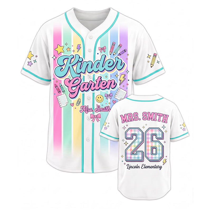Personalized Grade And Name Colorful Stripes Teacher Baseball Jersey Main image