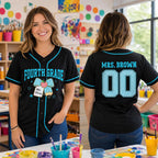 Personalized Grade And Name Pencil Bow Gingham Teacher Baseball Jersey