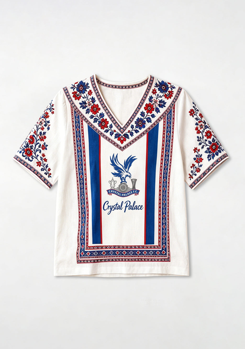 Boho Floral Border Crystal Palace V-Neck Blouse