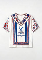 Boho Floral Border Crystal Palace V-Neck Blouse