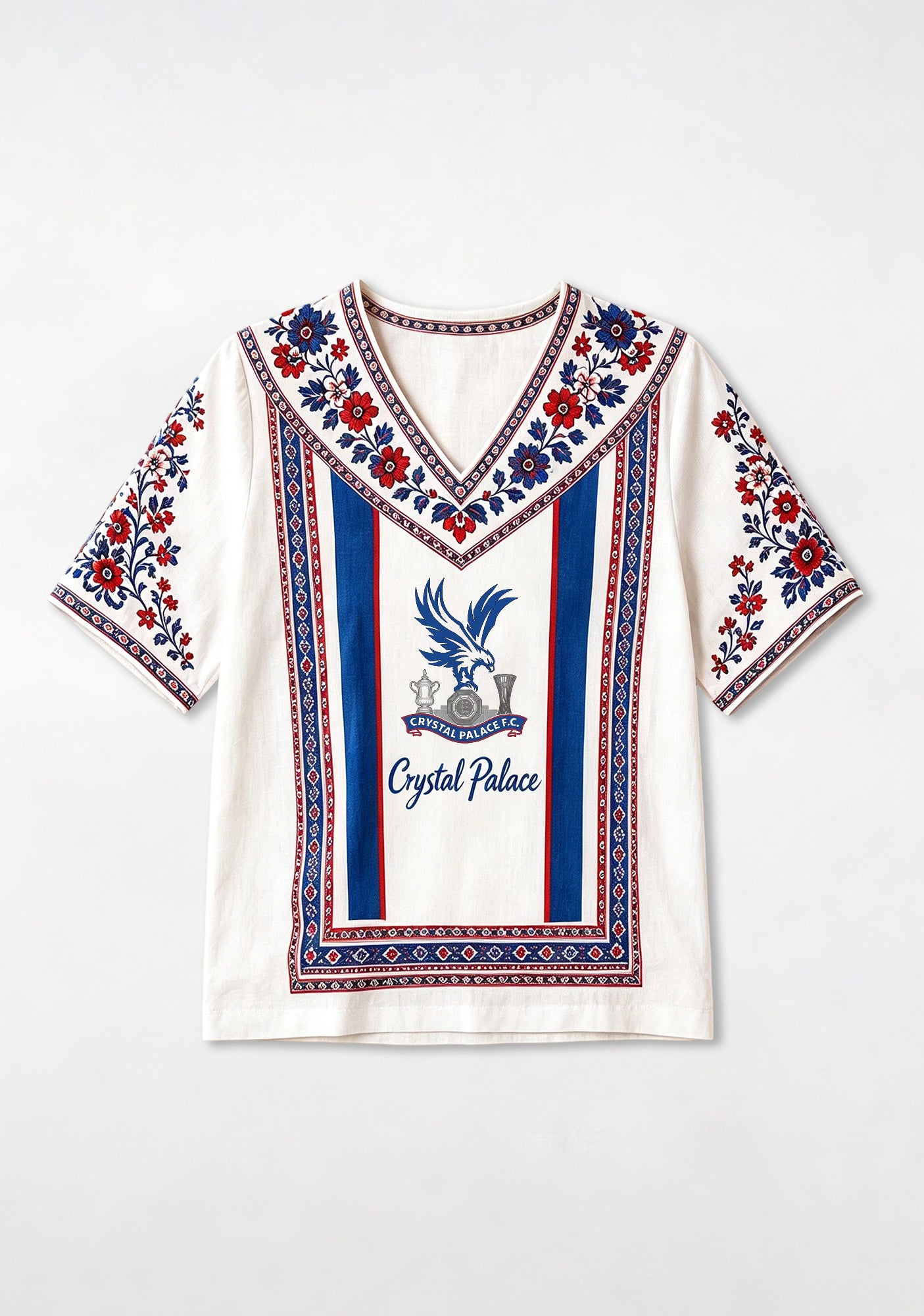Boho Floral Border Crystal Palace V-Neck Blouse