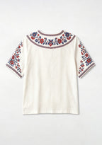 Boho Floral Border Crystal Palace V-Neck Blouse