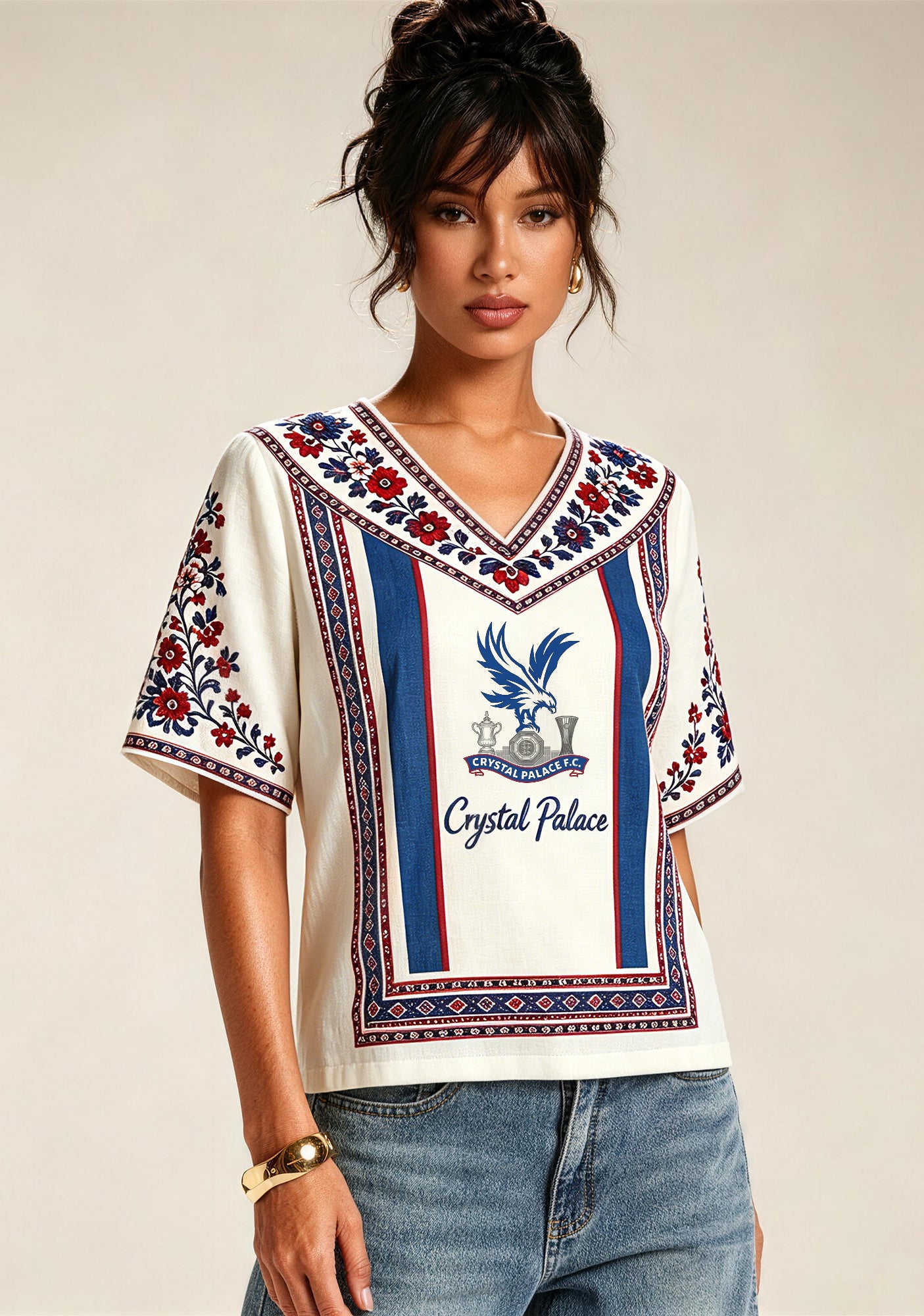 Boho Floral Border Crystal Palace V-Neck Blouse Main image