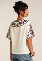 Boho Floral Border Crystal Palace V-Neck Blouse