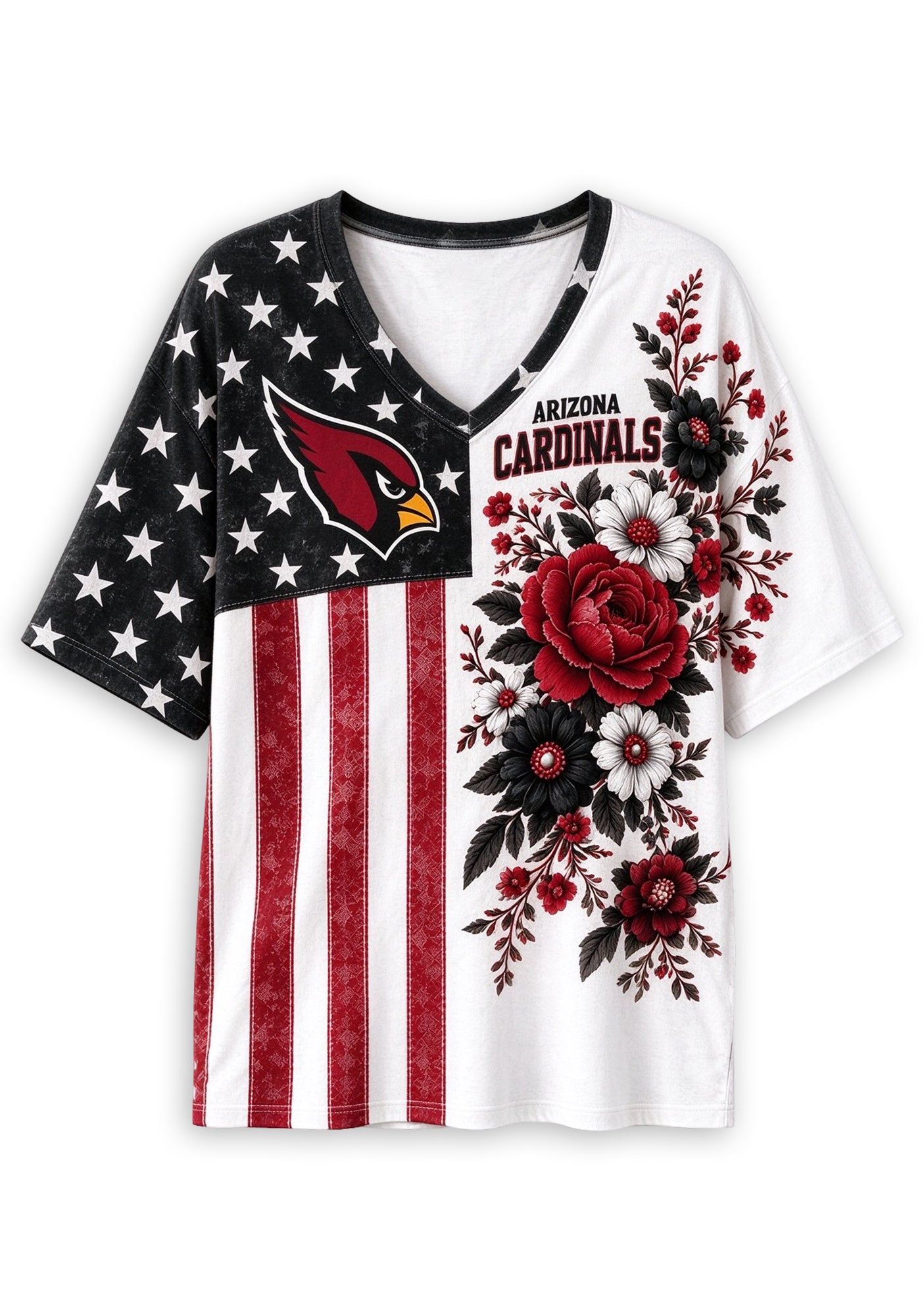 Women's Arizona Cardinals American Flag Floral V-Neck T-Shirt Secondary image