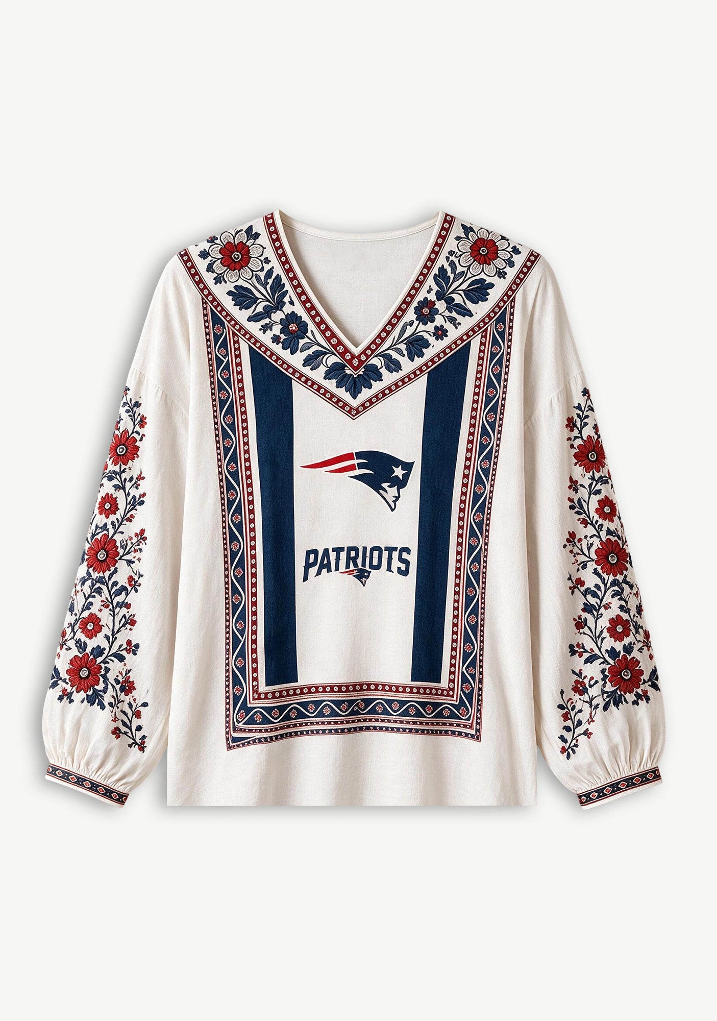 New England Patriots Bohemian Floral Printed V-Neck Long Sleeve Shirt Secondary image