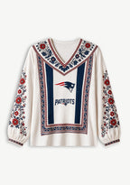 New England Patriots Bohemian Floral Printed V-Neck Long Sleeve Shirt