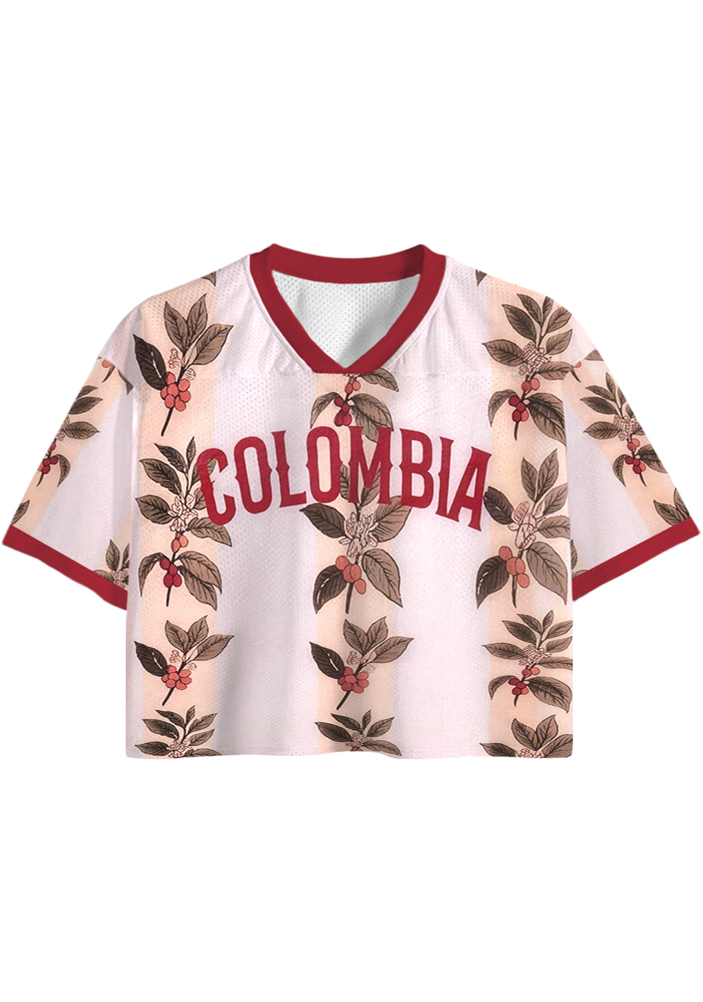 Colombian Coffee Tree Print Cropped Jersey Shirt
