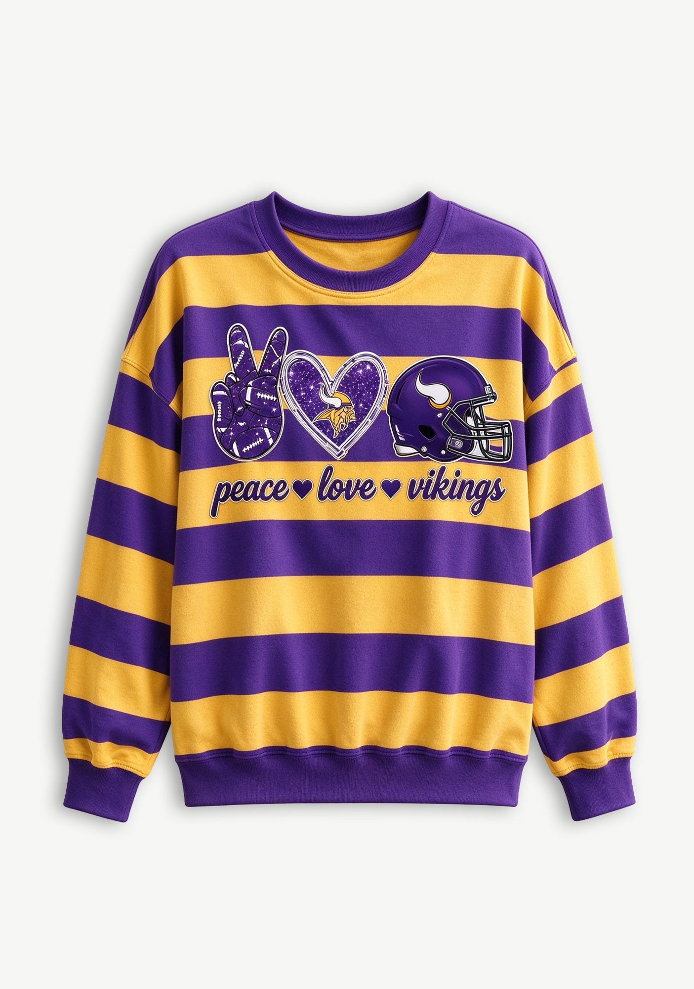 Women's Peace Love Minnesota Vikings Striped Crewneck Sweatshirt Secondary image