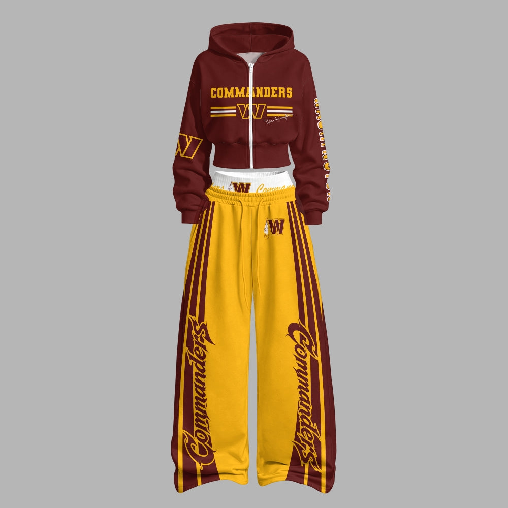 Washington Commanders Zip-up hooded jacket and elastic-waist pants set