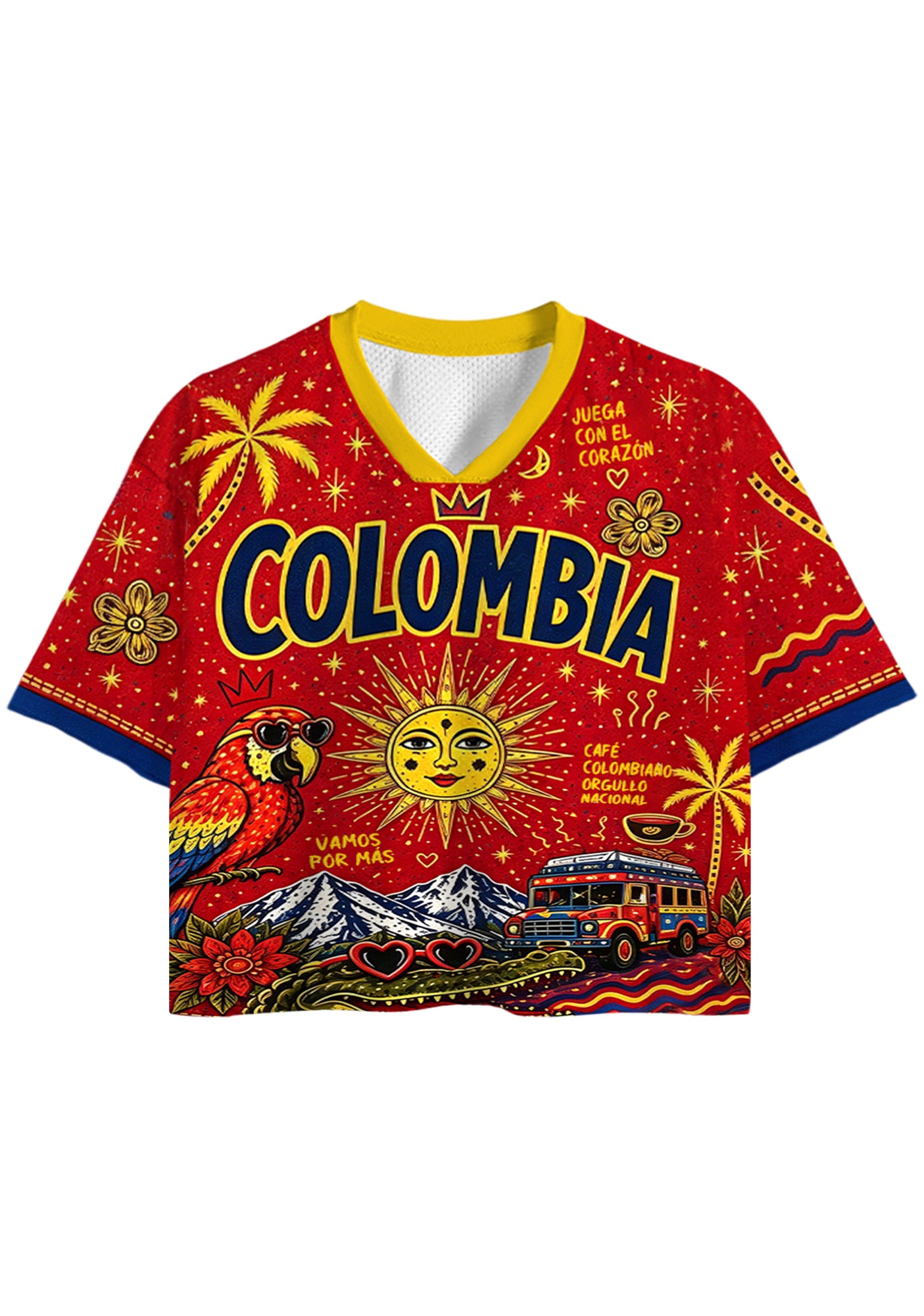Colombia Culture All Over Print Red Cropped Jersey Shirt Main image