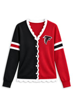 Women's Atlanta Falcons Color Block Scalloped Trim V-Neck Button Cardigan
