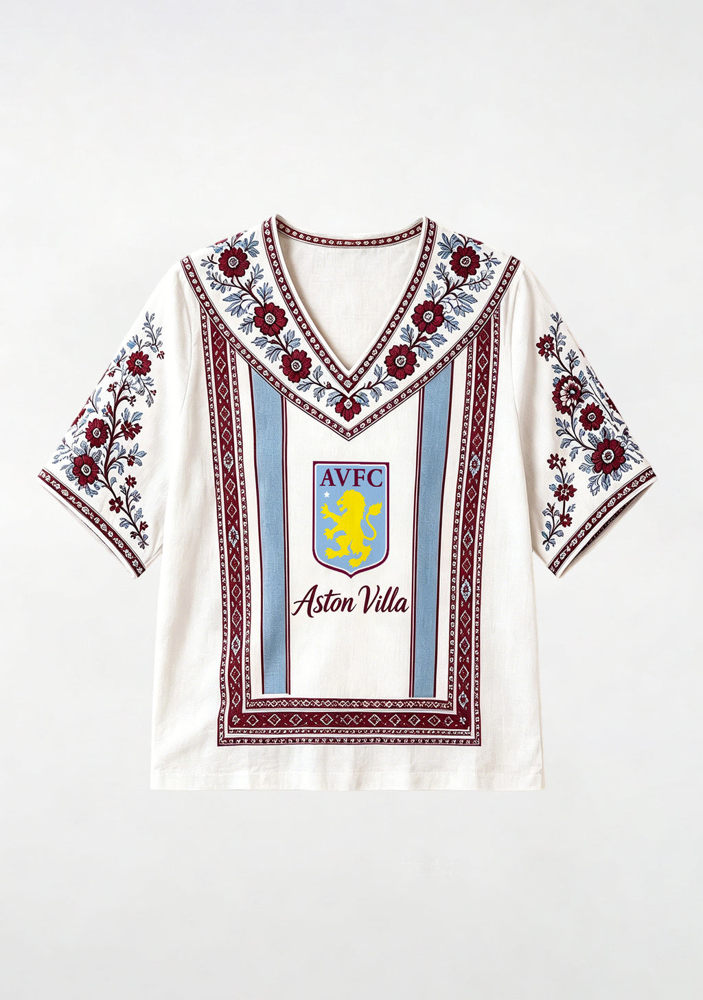 Boho Floral Border Aston Villa V-Neck Blouse