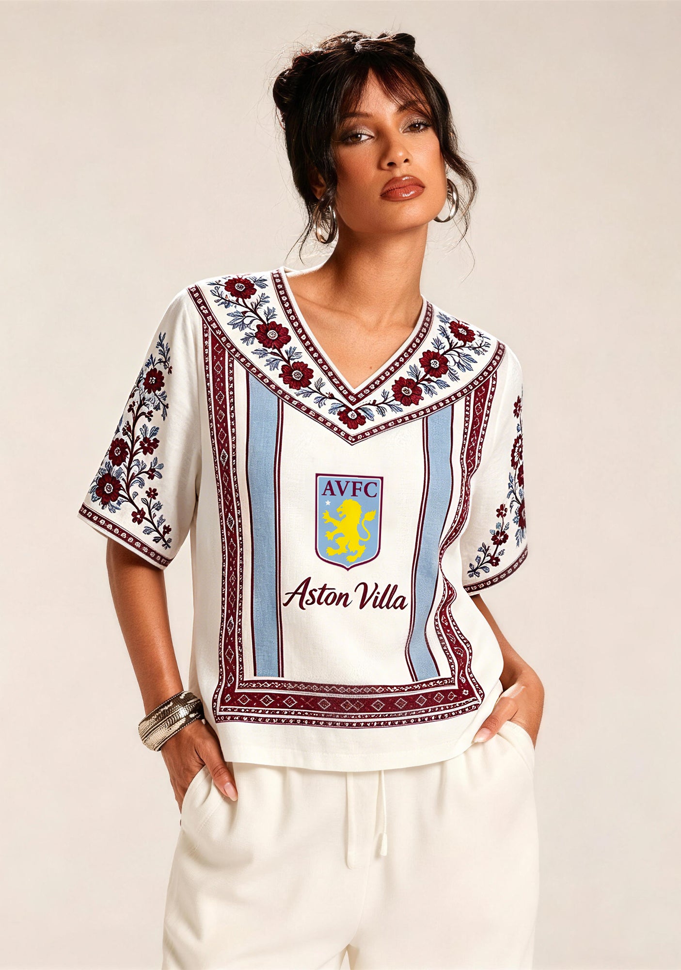 Boho Floral Border Aston Villa V-Neck Blouse Main image