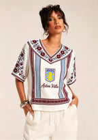 Boho Floral Border Aston Villa V-Neck Blouse