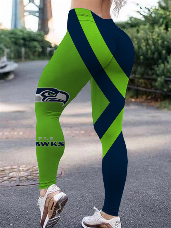 Seattle Seahawks Color Block Butt Workout Leggings For Lady Main image