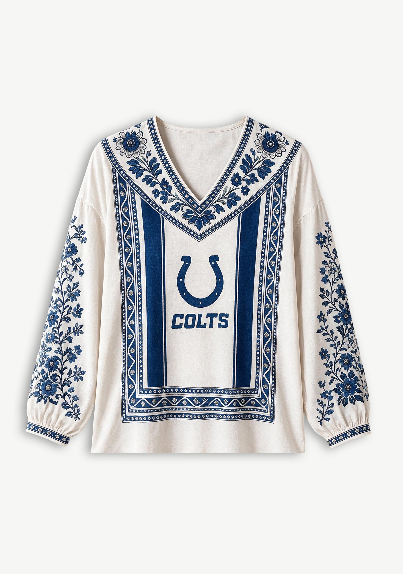 Indianapolis Colts Boho Floral Printed V-Neck Long Sleeve Shirt Secondary image