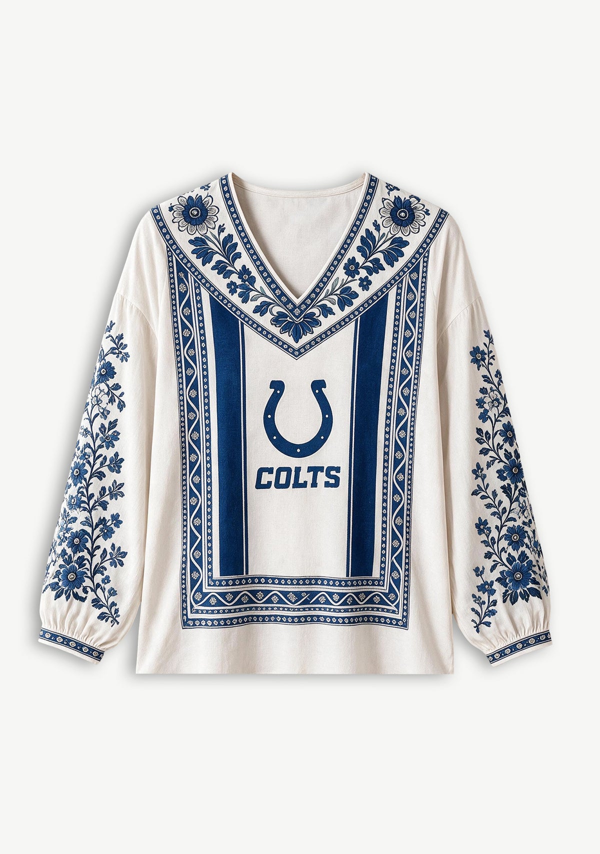 Indianapolis Colts Boho Floral Printed V-Neck Long Sleeve Shirt