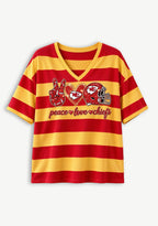 Women's Peace Love Kansas City Chiefs Football Striped V Neck T-Shirt