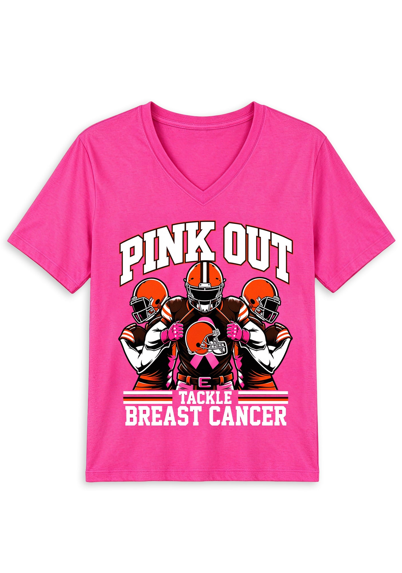 Cleveland Browns Pink Out Tackle Breast Cancer Awareness V-Neck T-Shirt Secondary image