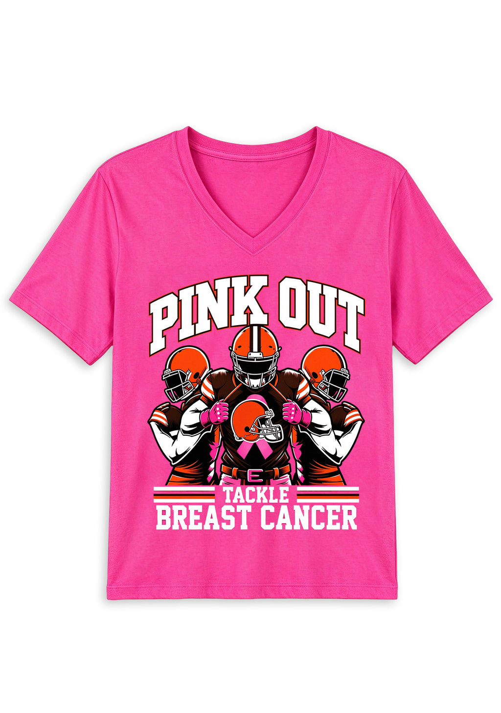 Cleveland Browns Pink Out Tackle Breast Cancer Awareness V-Neck T-Shirt