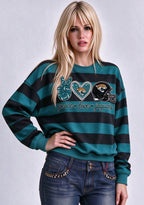 Women's Peace Love Jacksonville Jaguars Striped Crewneck Sweatshirt
