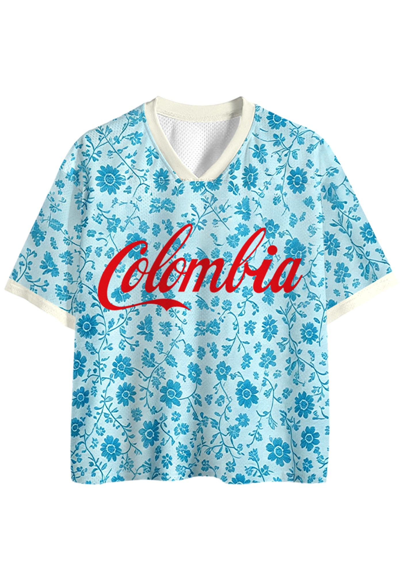 Light Blue Floral Colombia Script Mesh Jersey Shirts Main image