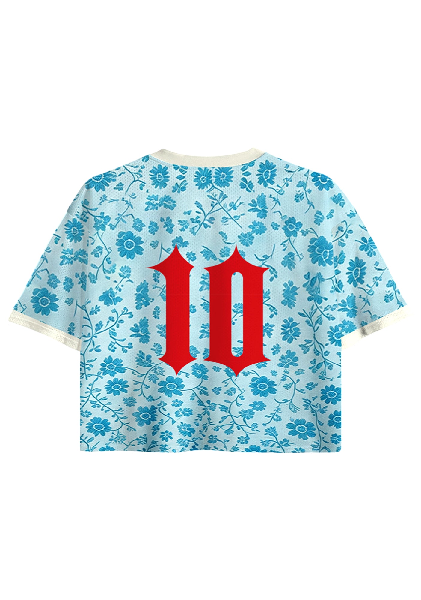 Light Blue Floral Colombia Script Cropped Jersey Shirt Secondary image